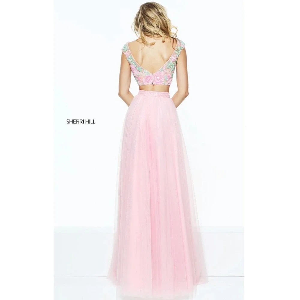 Sherri Hill 50932 Pink Floral‎ Beaded Two Piece Gown NWT Size 0